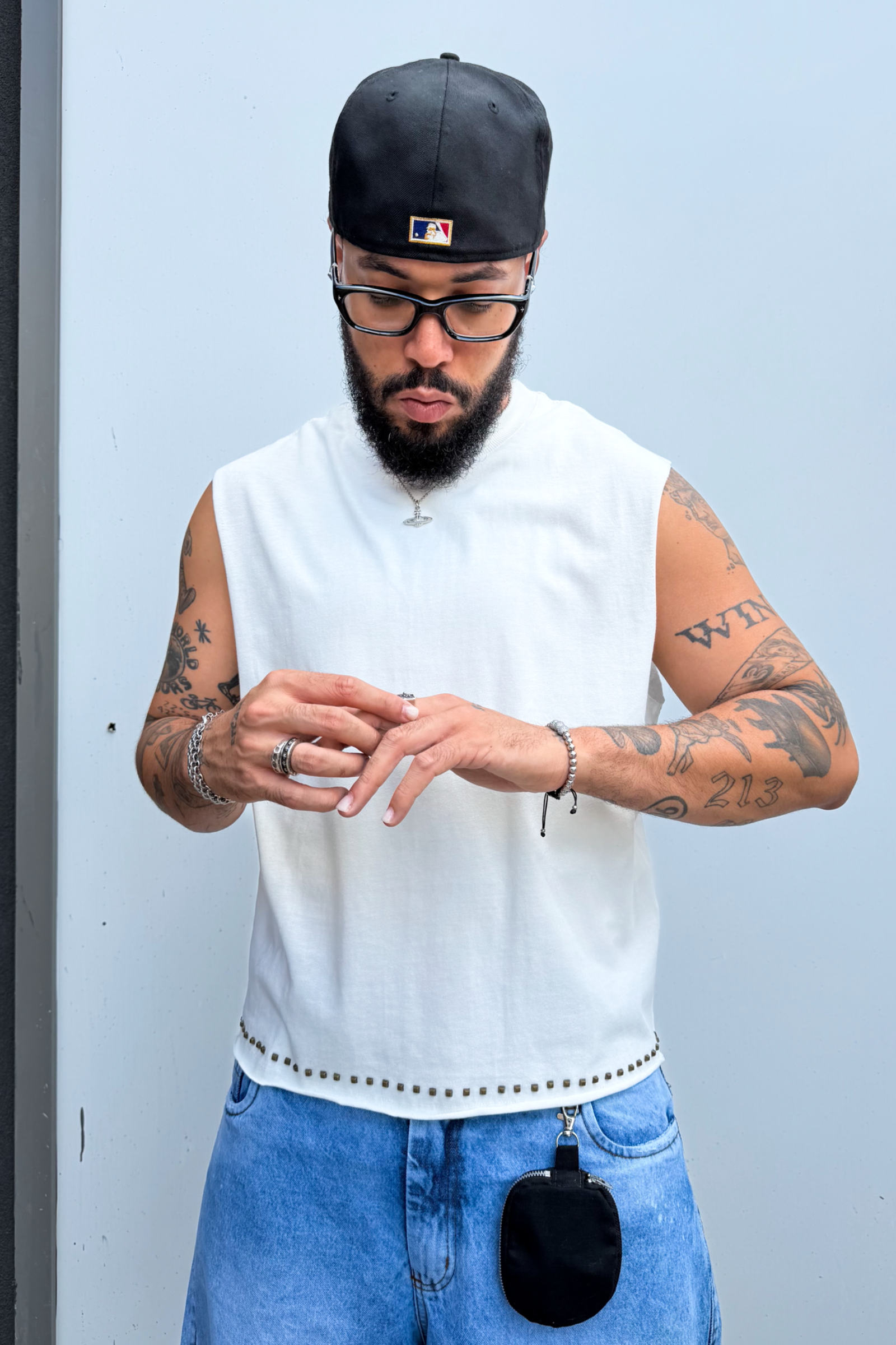 OFF WHITE STRASS SLEEVELESS TEE